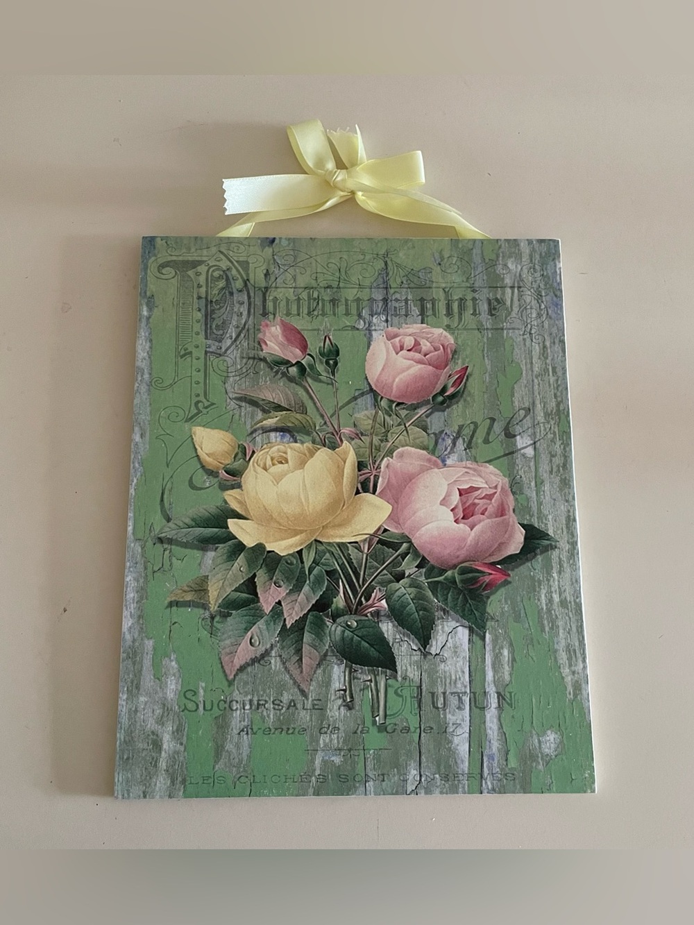 Shabby Chic Cottage Rose Plaque Wall Hanging